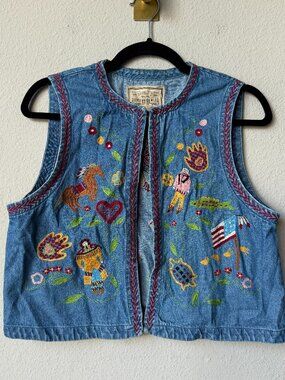 Double D Ranch Vintage Embroidered Western Denim Vest Size S